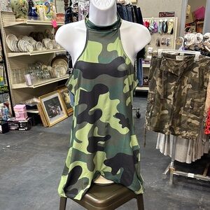 Camo Print Shorts with Mock Neckline Bodysuit